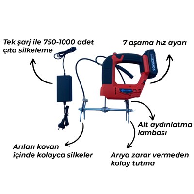  Arı Silkeleme Makinesi, Şarjlı - Çift Bataryalı - 7 Kademeli