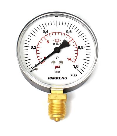 Pakkens 0-1 Bar 100 mm Alttan Bağlantılı Kuru Manometre G 1/2 inç