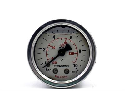 Pakkens 0-10 Bar 50 mm Arkadan Bağlantılı Panotipli Gliserinli Manometre G 1/4 inç