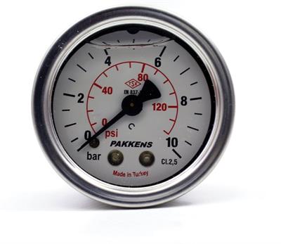 Pakkens 0-10 Bar 63 mm Arkadan Bağlantılı Gliserinli Manometre G 1/4 inç