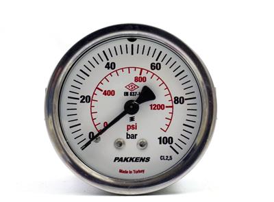 Pakkens 0-100 Bar 50 mm Panotipi Arkadan Bağlantılı Kuru Manometre G 1/8 inç