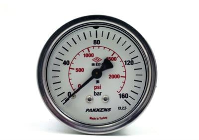 Pakkens 0-160 Bar 50 mm Panotipi Arkadan Bağlantılı Kuru Manometre G 1/8 inç