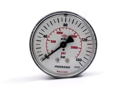 Pakkens 0-160 Bar 63 mm Arkadan Bağlantılı Kuru Manometre G 1/4 inç