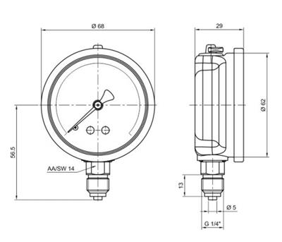 Pakkens 0-2.5 Bar 63 mm Alttan Bağlantılı Gliserinli Manometre G 1/4 inç