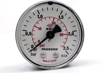 Pakkens 0-2.5 Bar 63 mm Arkadan Bağlantılı Kuru Manometre G 1/4 inç
