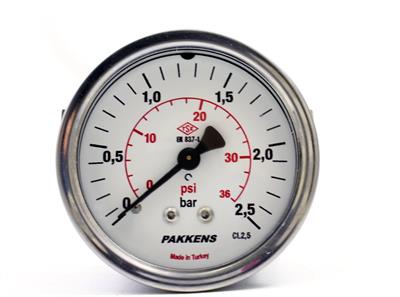 Pakkens 0-2.5 Bar 50 mm Panotipi Arkadan Bağlantılı Kuru Manometre G 1/8 inç