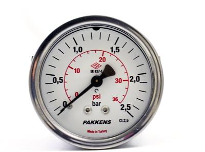 Pakkens 0-2.5 Bar 63 mm Arkadan Bağlantılı Panotipi Kuru Manometre G 1/4 inç