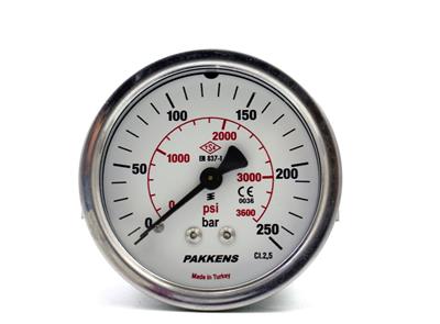 Pakkens 0-250 Bar 50 mm Panotipi Arkadan Bağlantılı Kuru Manometre G 1/8 inç