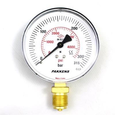 Pakkens 0-315 Bar 100 mm Alttan Bağlantılı Kuru Manometre G 1/2 inç