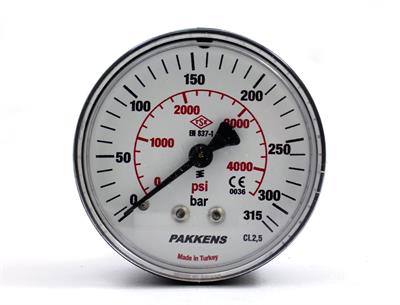 Pakkens 0-315 Bar 63 mm Arkadan Bağlantılı Kuru Manometre G 1/4 inç