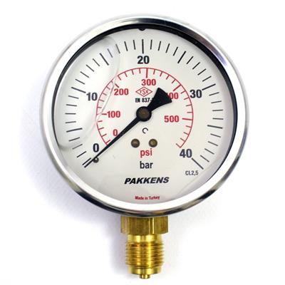 Pakkens 0-40 Bar 100 mm Alttan Bağlantılı Gliserinli Manometre G 1/2 inç