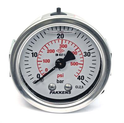 Pakkens 0-40 Bar 50 mm Arkadan Bağlantılı Panotipli Gliserinli Manometre G 1/4 inç