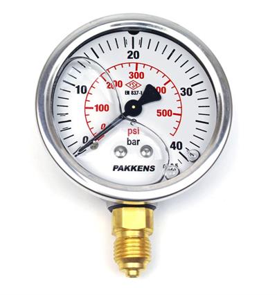 Pakkens 0-40 Bar 63 mm Alttan Bağlantılı Gliserinli Manometre G 1/4 inç