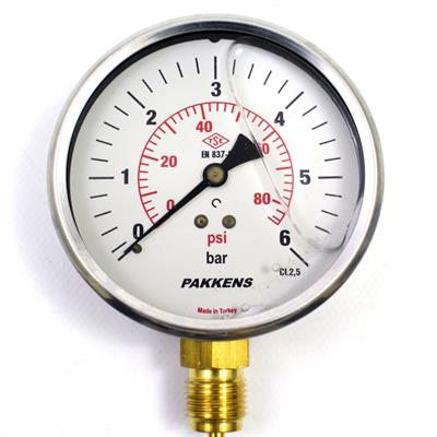 Pakkens 0-6 Bar 100 mm Alttan Bağlantılı Gliserinli Manometre G 1/2 inç