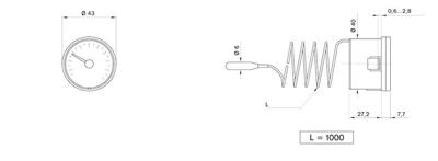 Pakkens Çap 40 0/+120 °C Arkadan Bağlantılı Gazlı Termometre 1mt Pvc Kaplı Kapiler Boyu