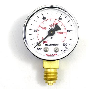 Pakkens Çap 50 0/100 Bar Kuru Tip Basınç Ölçer, Manometre, Basınç Göstergesi 1/4