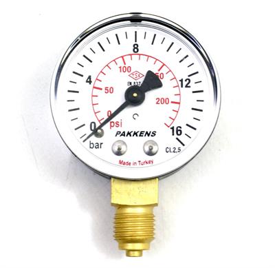Pakkens Çap 50 0/16 Bar Kuru Tip Basınç Ölçer, Manometre, Basınç Göstergesi 1/4