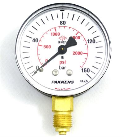 Pakkens Çap 50 0/160 Bar Kuru Tip Basınç Ölçer, Manometre, Basınç Göstergesi 1/4