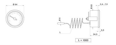 Pakkens Çap 60 0/+160 °C Arkadan Bağlantılı Pano Tip Gazlı Termometre 1mt Pvc Kaplı Kapiler Boyu