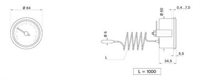 Pakkens Çap 60 0/+250 °C Arkadan Bağlantılı Pano Tip Gazlı Termometre 1mt Paslanmaz Örgülü