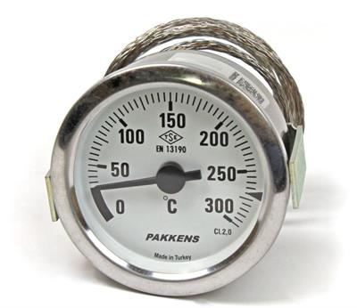 Pakkens Çap 60 0/+300 °C Arkadan Bağlantılı Pano Tip Gazlı Termometre 1mt Paslanmaz Örgülü