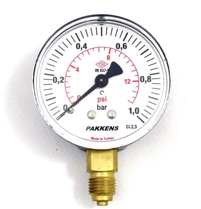 Pakkens Çap 63 0/1 Bar Kuru Tip Basınç Ölçer, Manometre, Basınç Göstergesi 1/4