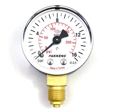 Pakkens Çap 63 0/16 Bar Kuru Tip Basınç Ölçer, Manometre, Basınç Göstergesi 1/4