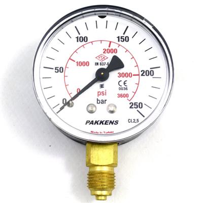 Pakkens Çap 63 0/250 Bar Kuru Tip Basınç Ölçer, Manometre, Basınç Göstergesi 1/4