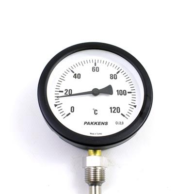 Pakkens Termometre 0-120 °C Çap 100 mm Daldırma Boyu 10 cm Alttan Bağlantılı G 1/2 inç