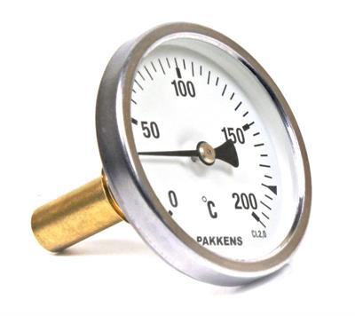 Pakkens Termometre 0-200 °C Çap 63 mm Daldırma Boyu 5 cm Arkadan Bağlantılı G 1/2 inç