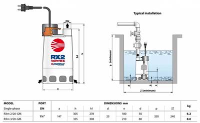 Pedrollo RXm 5/40 GM Gizli Flatörlü Full Paslanmaz Drenaj Dalgıç Pompa