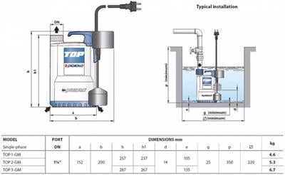 Pedrollo TOP 3 GM Gizli Flatörlü Plastik Gövdeli Drenaj Dalgıç Pompa