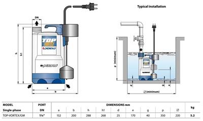 Pedrollo TOP 3 Vortex GM Flatörlü Plastik Gövdeli Drenaj Dalgıç Pompa