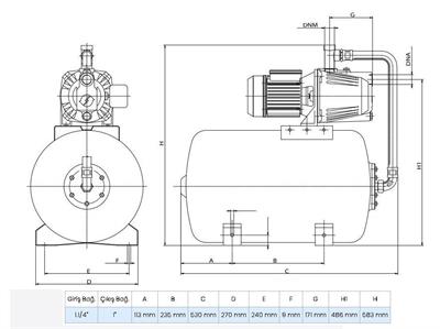Wilo Aqua SPG 25-9.45 Jet Pompalı 25 Lt Tanklı Otomatik Hidrofor 4 Kat 17 Daire, 1.5Hp 4 Bar