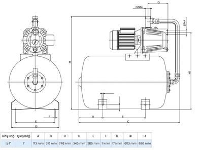 Wilo Aqua SPG 50-9.45 Jet Pompalı 50 Lt Tanklı Otomatik Hidrofor 4 Kat 17 Daire, 1.5Hp 4 Bar