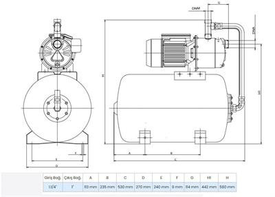Wilo Aqua SPS 25-5.56 Paslanmaz Jet Pompalı 25 Lt Tanklı Otomatik Hidrofor 7 Kat 10 Daire, 1.5Hp