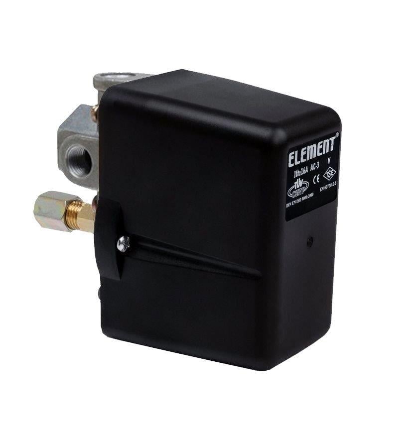 Element - Element Kompresör Basınç Şalteri 2-8 Bar Tahliyeli Üç Yollu Trifaze 1/4 Bağlantılı
