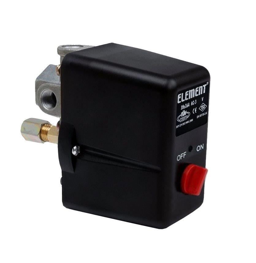 Element - Element Kompresör Basınç Şalteri 4-16 Bar Tahliyeli Üç Yollu On/Off Trifaze 1/4 Bağlantılı