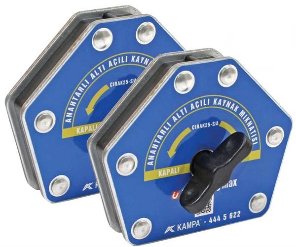 Kampa - Çırak-25M/A Manyetik Kaynak Gönyesi 2 ADET On-Off Anahtarlı 6 Açılı, 15-25 Kg Kaynak Tutucu Mıknatıs