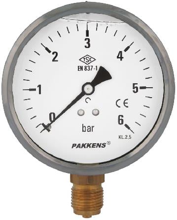 Pakkens - Pakkens 0-1.6 Bar 63 mm Alttan Bağlantılı Gliserinli Manometre G 1/4 inç
