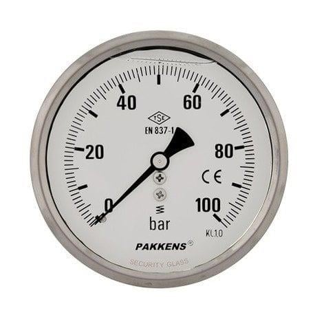 Pakkens - Pakkens 0-1 Bar 100 mm Arkadan Bağlantılı Gliserinli Manometre G 1/2 inç