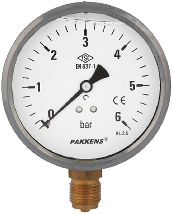 Pakkens - Pakkens 0-1.6 Bar 100 mm Alttan Bağlantılı Gliserinli Manometre G 1/2 inç