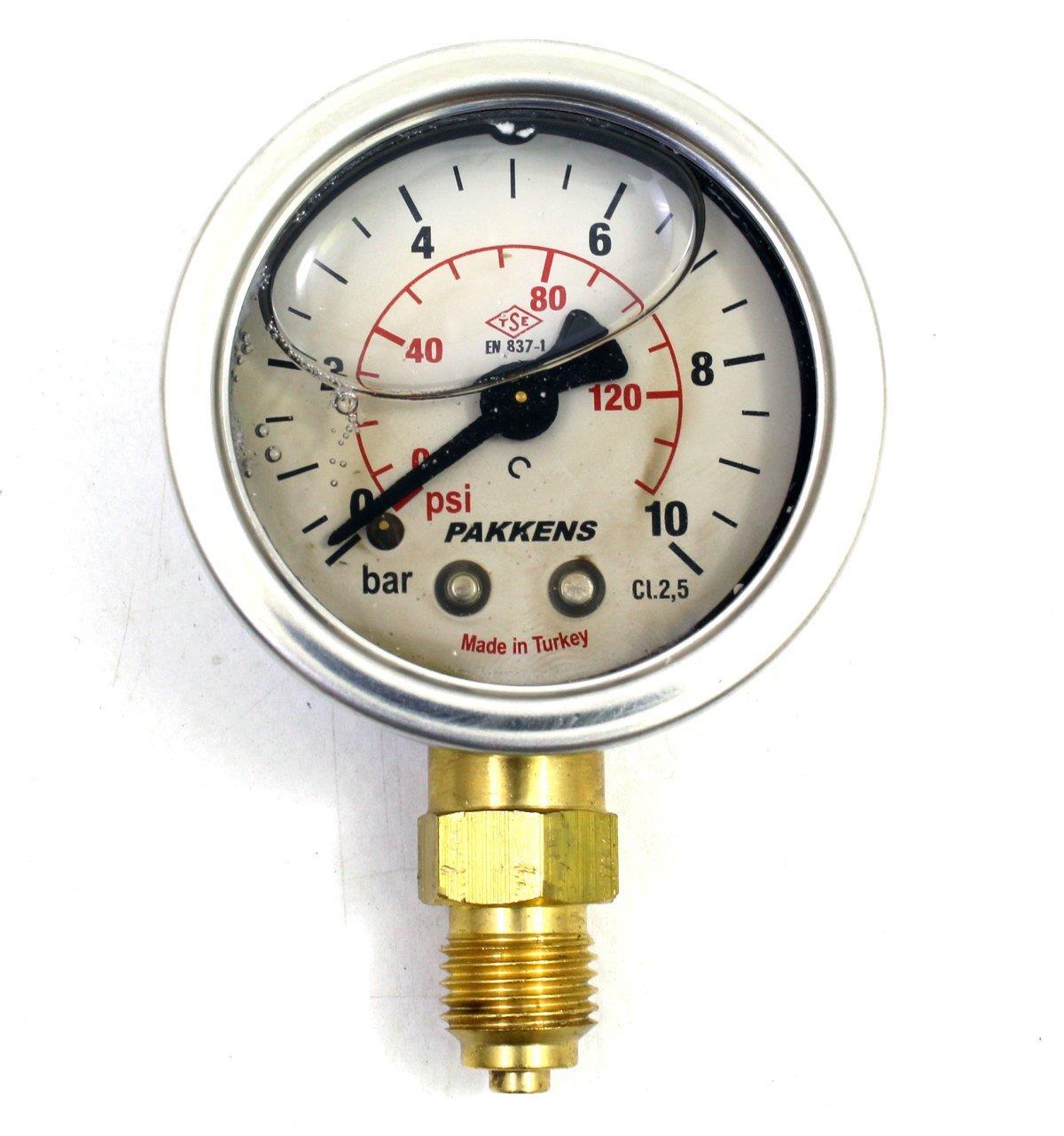 Pakkens - Pakkens 0-10 Bar 63 mm Alttan Bağlantılı Gliserinli Manometre G 1/4 inç