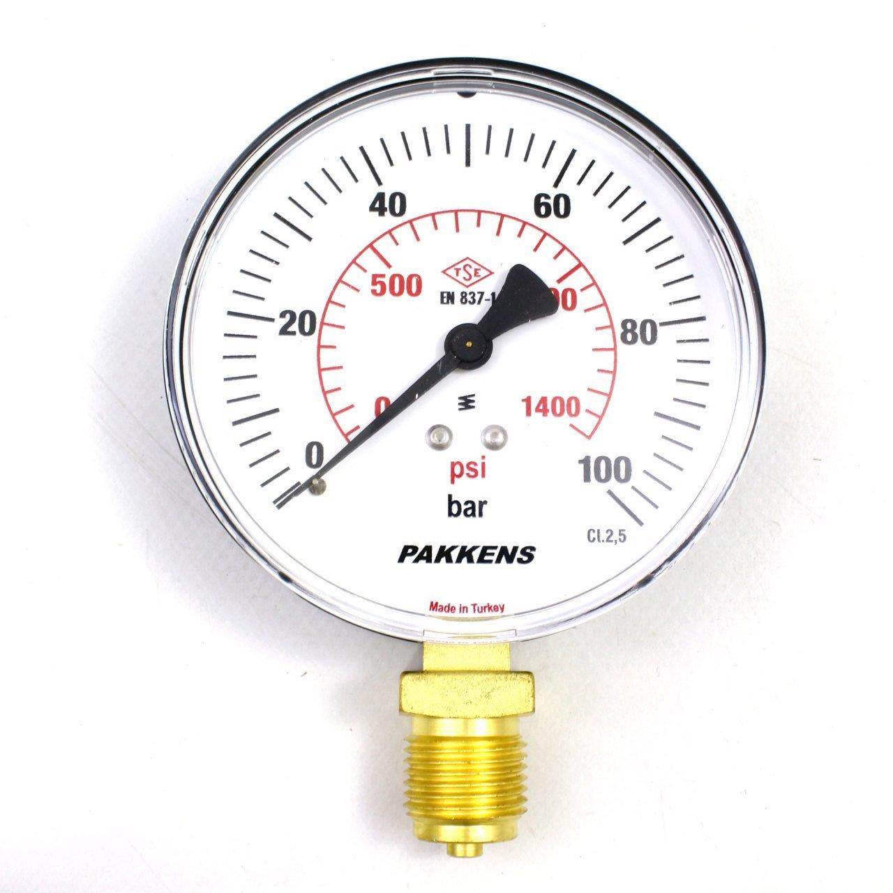 Pakkens - Pakkens 0-100 Bar 100 mm Alttan Bağlantılı Kuru Manometre G 1/2 inç