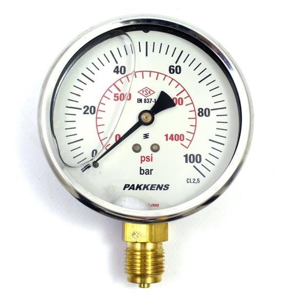 Pakkens - Pakkens 0-100 Bar 100 mm Alttan Bağlantılı Gliserinli Manometre G 1/2 inç