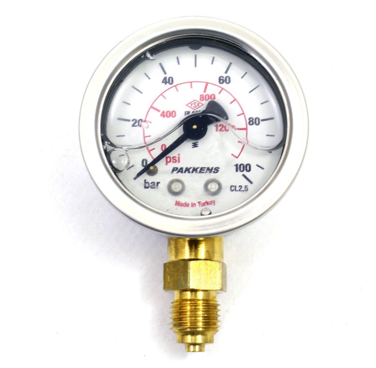 Pakkens - Pakkens 0-100 Bar 50 mm Alttan Bağlantılı Gliserinli Manometre G 1/4 inç