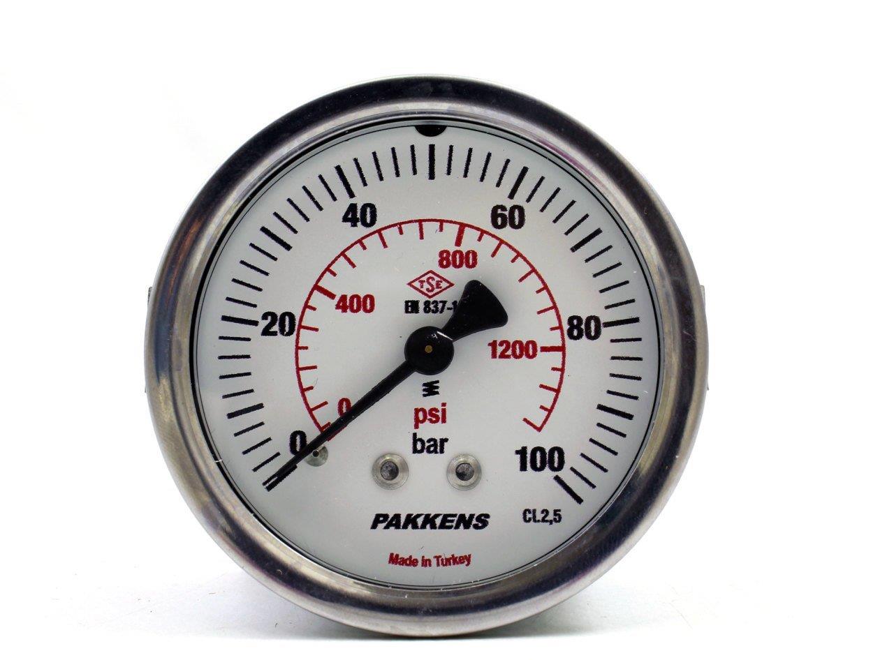 Pakkens - Pakkens 0-100 Bar 50 mm Panotipi Arkadan Bağlantılı Kuru Manometre G 1/8 inç