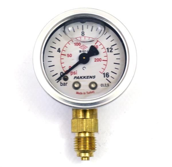Pakkens - Pakkens 0-16 Bar 100 mm Alttan Bağlantılı Gliserinli Manometre G 1/2 inç