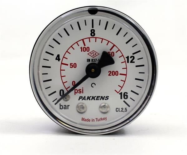 Pakkens - Pakkens 0-16 Bar 50 mm Arkadan Bağlantılı Kuru Manometre G 1/8 inç