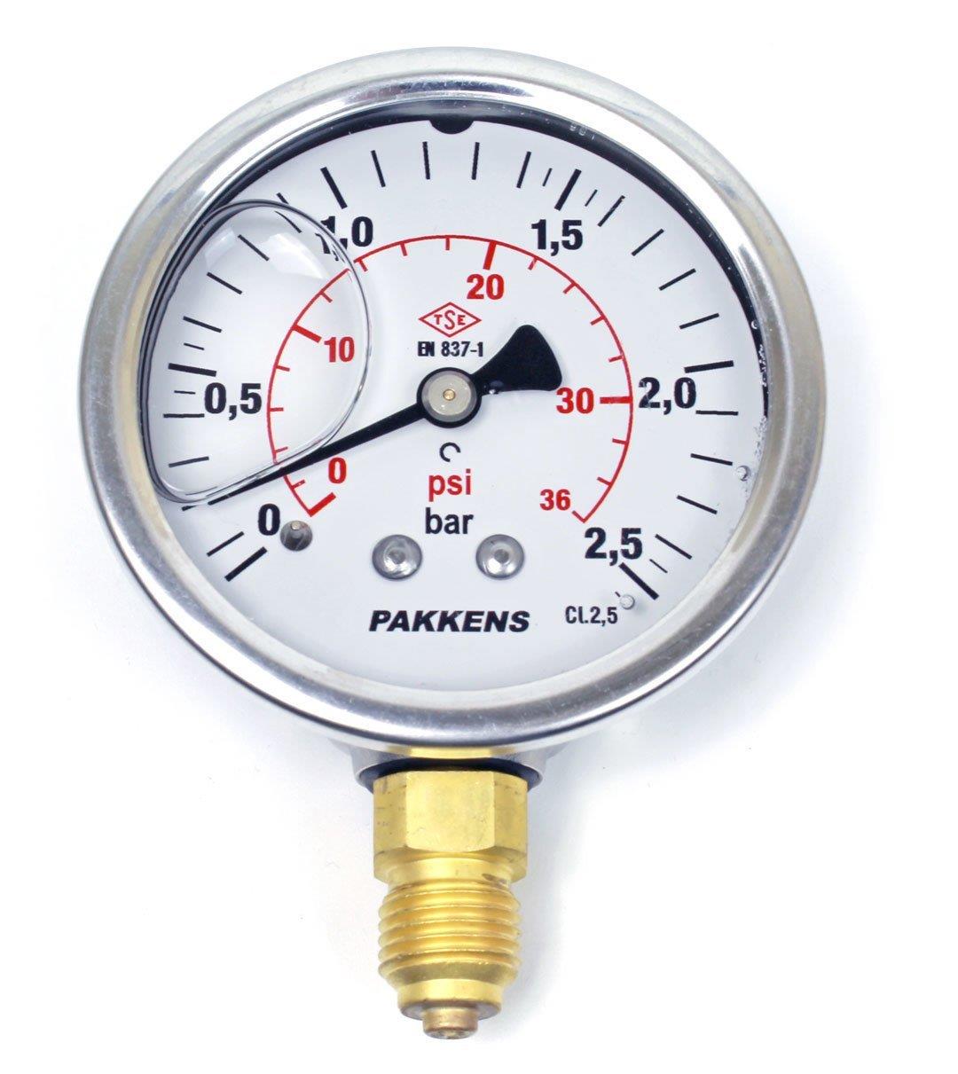 Pakkens - Pakkens 0-2.5 Bar 63 mm Alttan Bağlantılı Gliserinli Manometre G 1/4 inç